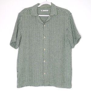 Zara Mens Button Up Shirt Size Medium‎ Green Blue Knit Plaid Camp Soft Cotton